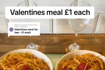 the man who has crafted a cheap Valentine’s Day meal for two at just £2.58 goes viral on social media.