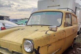 The iconic three-wheeler van Reliant Regal found in a barn, up for sale on ebay, Needs restoration but retains original parts.