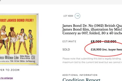 one of the rare james bond posters being sold at an auction sold by Ewbank’s auction house in Woking, Surrey.