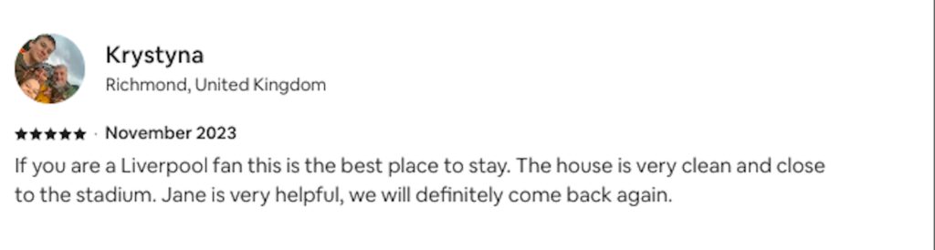 A social media user reacts positively to the Anfield-themed Airbnb available for renting which is two minutes away from stadium.