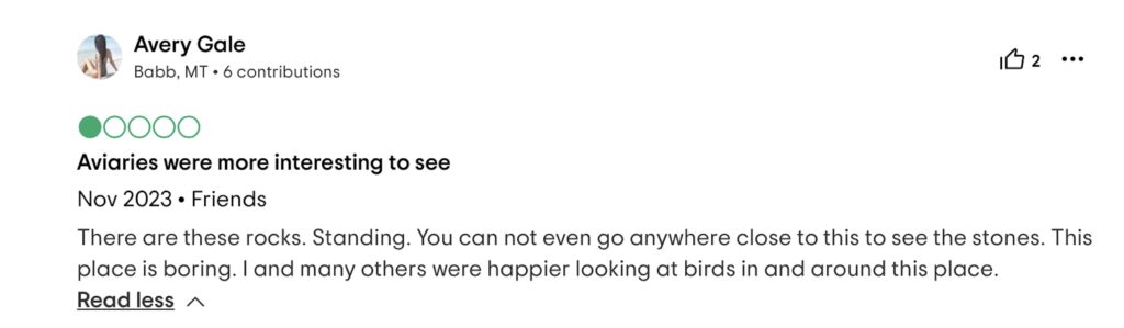 tourist review of the Yawning Yanks Label Stonehenge 'Boring' on Tripadvisor. Infuriated American Tourists Suggest Driving Past, But Some Find Nearby Wildlife More Entertaining.