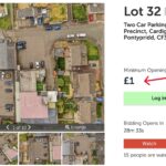 The listing on website of the car park available for sale at an auction in the village of Tonteg, near Pontypridd, south Wales for just one pound.
