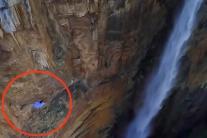 the Daredevil base jump video of Vincent Cotte, takes flight through the world’s highest waterfall, Angel Falls, in Venezuela, capturing breathtaking footage.