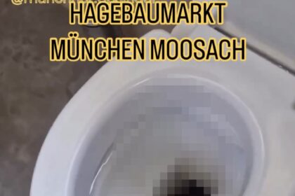 Shopper horrified by floating poo in Munich showroom toilet, sparking viral video with millions of views and reactions on Instagram.