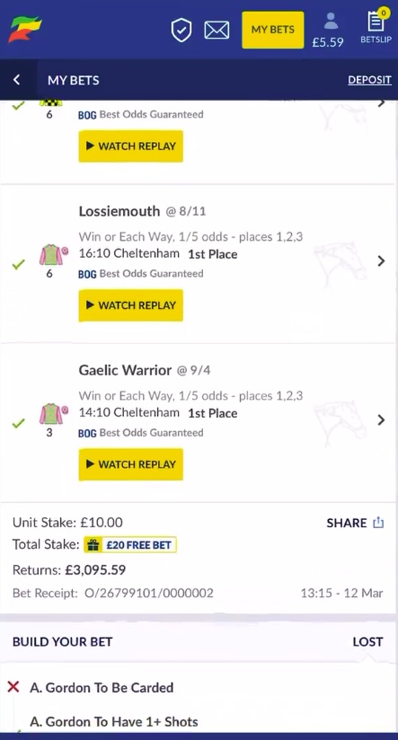Lucky woman wins over £3,000 at Cheltenham with free bet despite not knowing what a stake is. Punters amazed as Faye Parry's accumulator comes in!