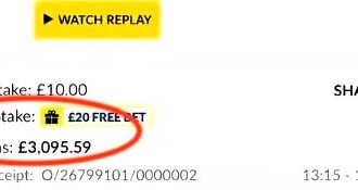 Lucky woman wins over £3,000 at Cheltenham with free bet despite not knowing what a stake is. Punters amazed as Faye Parry's accumulator comes in!