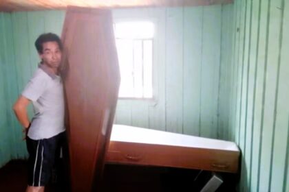 For his father-in-law's birthday, Diego Aparecido Stabile fulfilled a unique wish by gifting him a shiny coffin. Claudinei Paz do Santos expressed joy, storing and caring for it at home, fulfilling a long-held dream. The unconventional gift sparked mixed reactions among family members in São Paulo, Brazil.