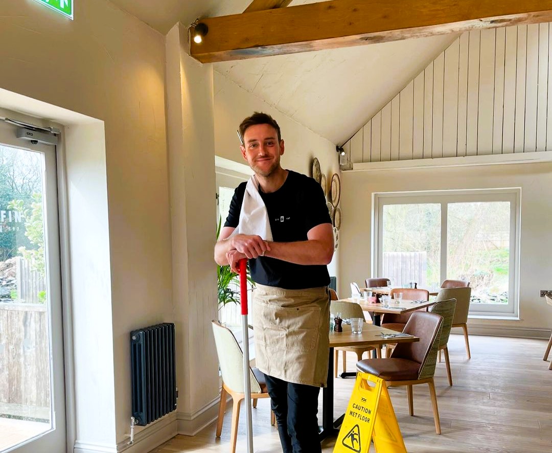 Stuart Broad, retired cricket hero, opens his second pub, The Griffin Inn, in Swithland, Leics. He's seen helping out before the grand opening, owning it with friend Harry Gurney. Fans and locals praise the beautiful decor and wish them success.