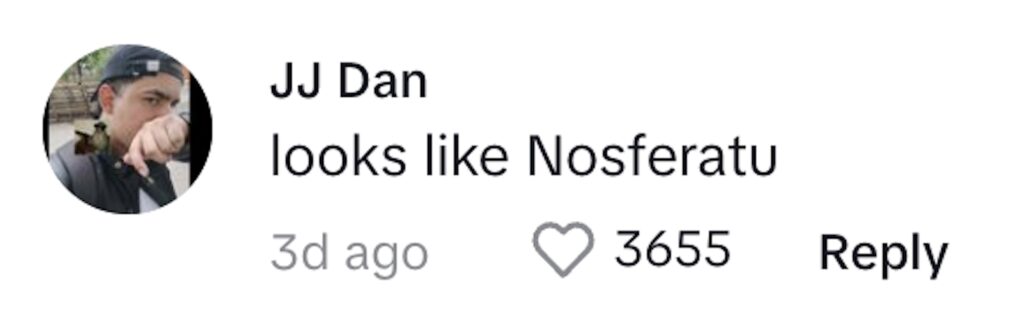 Social media comment on the post of A man encounters a chilling 'vampire' in a parked car during his early morning workout, sparking fear and comparisons to iconic horror movie characters.