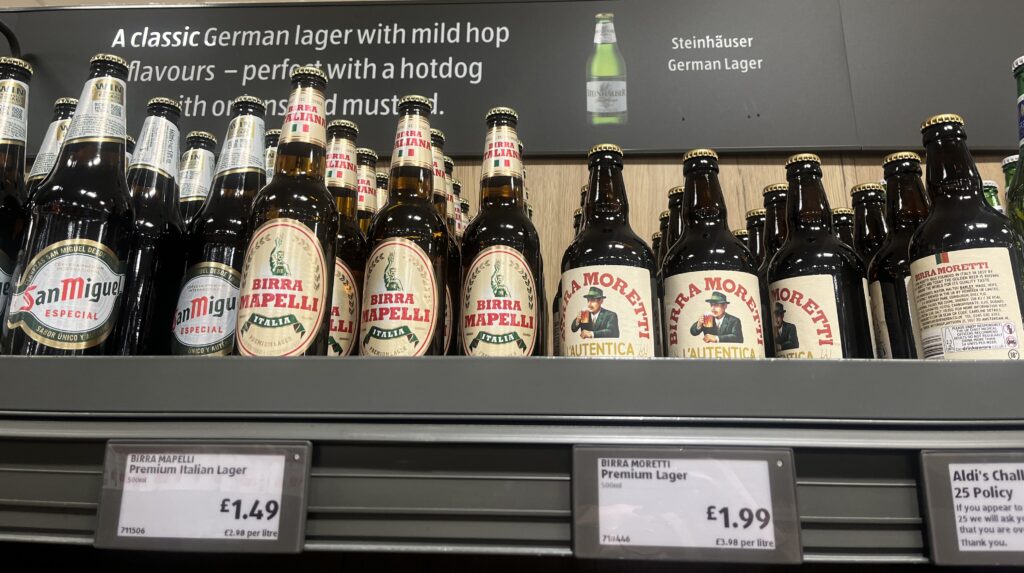 Eagle-eyed shoppers compare Aldi's Birra Mapelli beer to a competitor's version, praising the former as "nicer" and a bargain at £1.49.