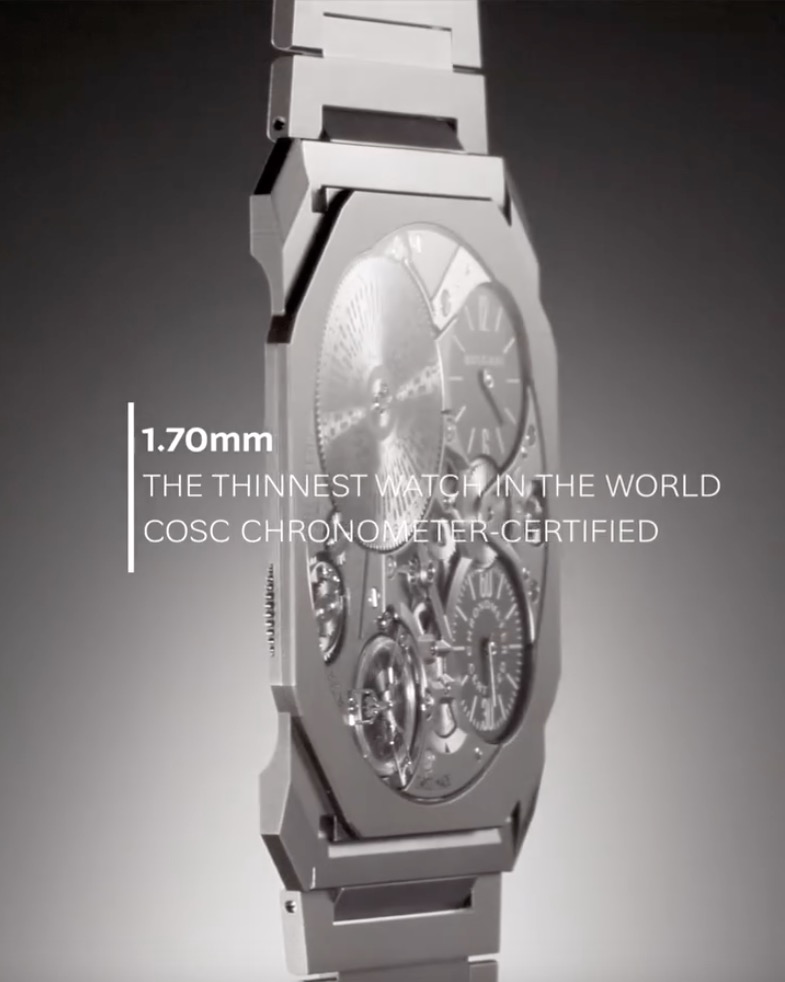 Bulgari unveils world’s thinnest watch, the Octo Finissimo Ultra COSC, at just 1.7mm thick and priced at £417,000. Features titanium case and two tiny faces. Reclaims record from Richard Mille.