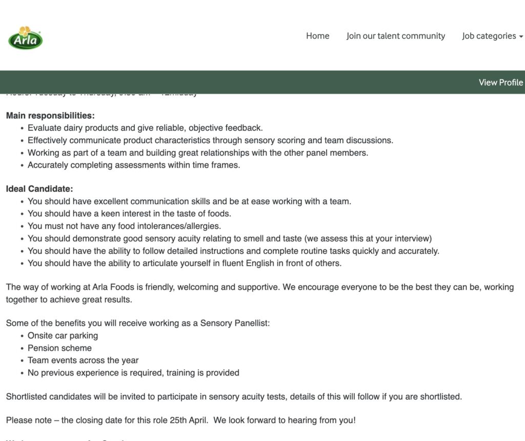 Food enthusiasts have a chance to land their dream job tasting cheese, yoghurts, milk, and butter as Arla Foods searches for a part-time product taster in Leeds. Though the pay remains undisclosed, successful candidates will hone their sensory skills and provide valuable feedback on dairy products.