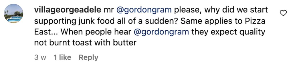 Social media comment on the post of Gordon Ramsay offers an 'idiot sandwich' for £24, complete with braised short rib, cheddar, confit mushrooms, and spiced tomato chutney on sourdough. Mixed reactions ensue.