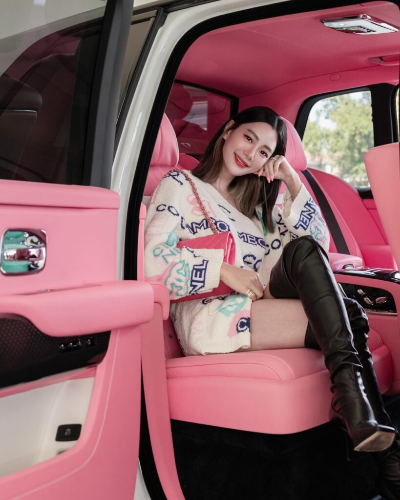A glimpse into influencer Clara Lee Sung-min's opulent life: designer clothes, £700k personalized car, and lavish mansion with entrepreneur husband.