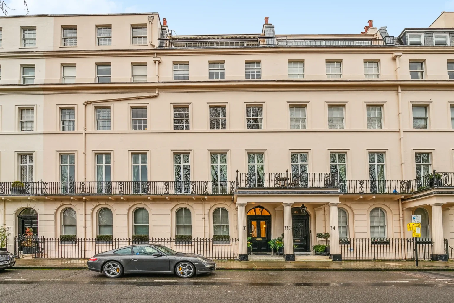 For £9,500 a week, you can rent a three-bedroom flat in London's prestigious Eaton Square, with notable past residents including Prime Ministers and celebrities like Sean Connery. The property features period details, two living rooms, two private balconies, and access to Eaton Square gardens and tennis courts.