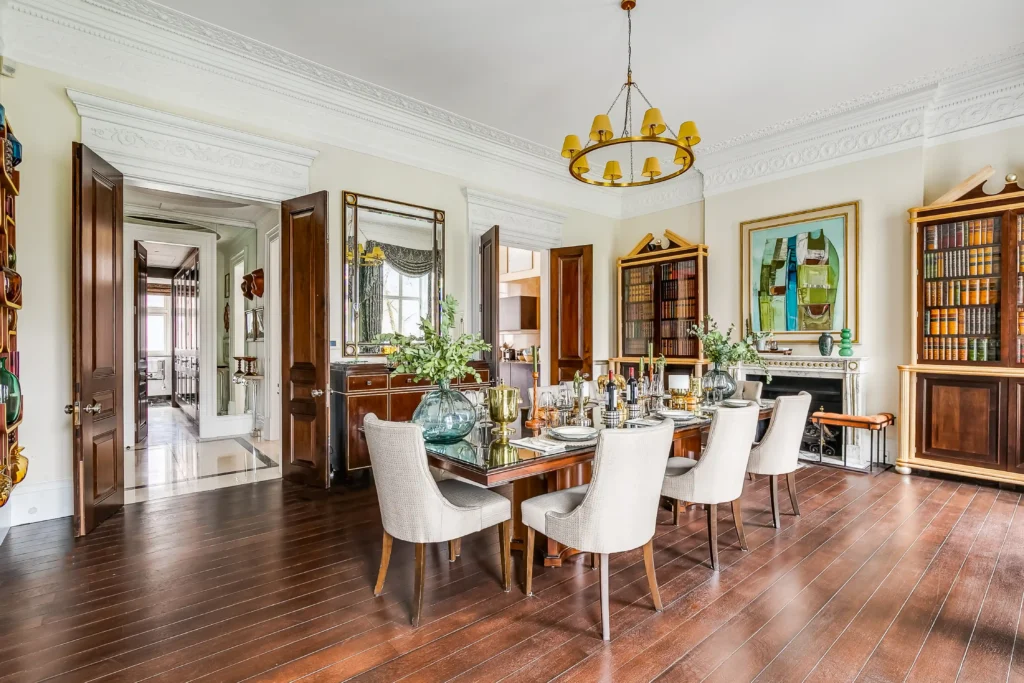 For £9,500 a week, you can rent a three-bedroom flat in London's prestigious Eaton Square, with notable past residents including Prime Ministers and celebrities like Sean Connery. The property features period details, two living rooms, two private balconies, and access to Eaton Square gardens and tennis courts.