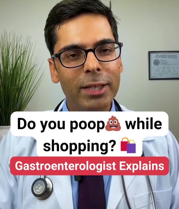 Discover the surprising reason behind sudden toilet urges while shopping, explained by Harvard-trained gastroenterologist Dr. Saurabh Sethi on TikTok.