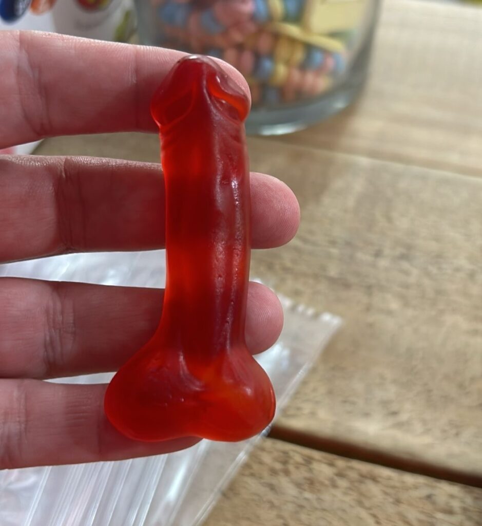 Sweet shop owner horrified to find a phallic jelly among gummy mice. Joanne Dollard of Padstow, Cornwall, discovered the surprise while preparing treats, sparking laughter and confusion.
