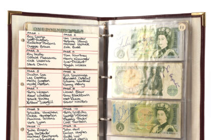 Rare collection of celebrity autographs on banknotes, gathered by London cabbies, set for auction with a guide price of up to £2,000.