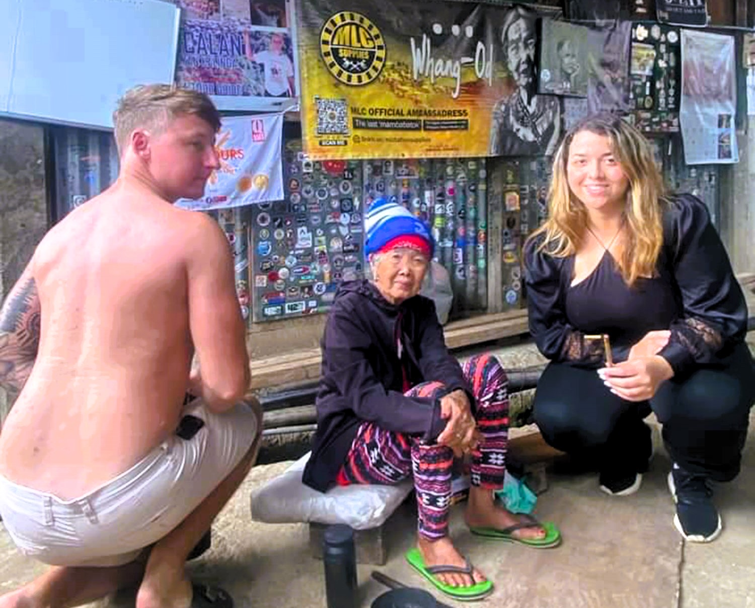 A couple travels nine hours to get tattooed by the world's oldest tattooist, Whang-Od, in Buscalan, Philippines. She's 107 and has been hand-tapping tattoos for over nine decades.