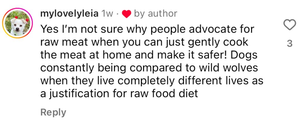 Social media comment on the post of Top vet shares crucial pet feeding tips to keep dogs and humans safe, warning against raw diets due to bacterial risks and promoting balanced commercial foods.