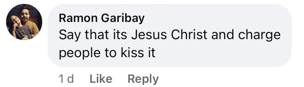 Social media comment on the post of Man in Adelaide discovers face of Jesus Christ in dried blood on his heel plaster, astounding friends and sparking comments about divine healing and miraculous signs.