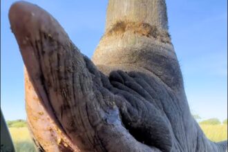 Wildlife conservationist Reilly Travers, 39, captured stunning close-up footage of an endangered black rhino named Tafika. The video showcases the trust between Reilly and the six-year-old rhino at his sanctuary, Imire, in Zimbabwe.