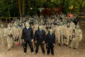 Mark ‘Billy’ Billingham leads ex-military trio in intense paintball challenge against 100 participants, backed by British Forces Broadcasting Service.