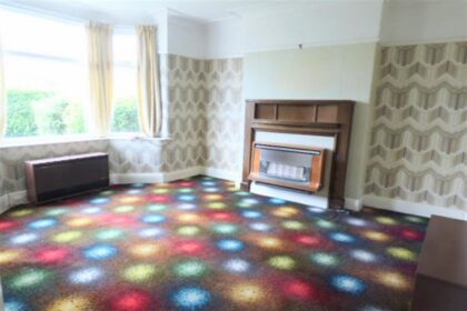A three-bed semi-detached house in Weston, Runcorn, with dated, patterned carpets throughout, is on the market for £220,000. Listed by Edward Grounds Estate Agents.