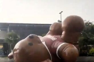 A huge inflatable bear named Pipo was spotted rolling through Cuernavaca, Mexico, during a heavy storm. Tethered to a shopping center, strong gusts sent it flying across town, amusing locals and causing no injuries or significant damage.