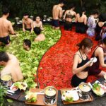 A hotel in Hangzhou, China, offers a unique spa experience where guests stew in a human hot pot with vegetables like chillis, lemons, corn, and apples. This peculiar spa aims to promote a healthy lifestyle and costs around £21 to £28.