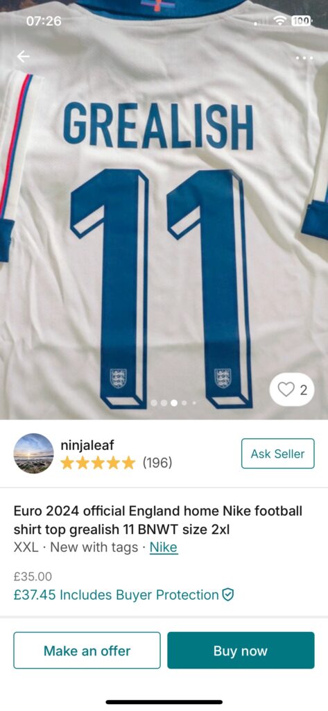 Frustrated fans sell their new England shirts with 'Grealish' on Vinted and eBay after he was dropped from the Euro 2024 squad, causing jerseys to plummet in value.