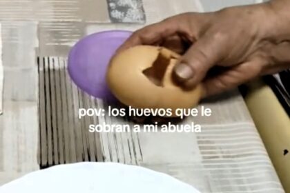 Shocked gran finds a second intact egg inside a huge egg, captured in a viral video with 2.3 million views. Rare phenomenon, known as counter-peristalsis contraction, fascinates viewers.