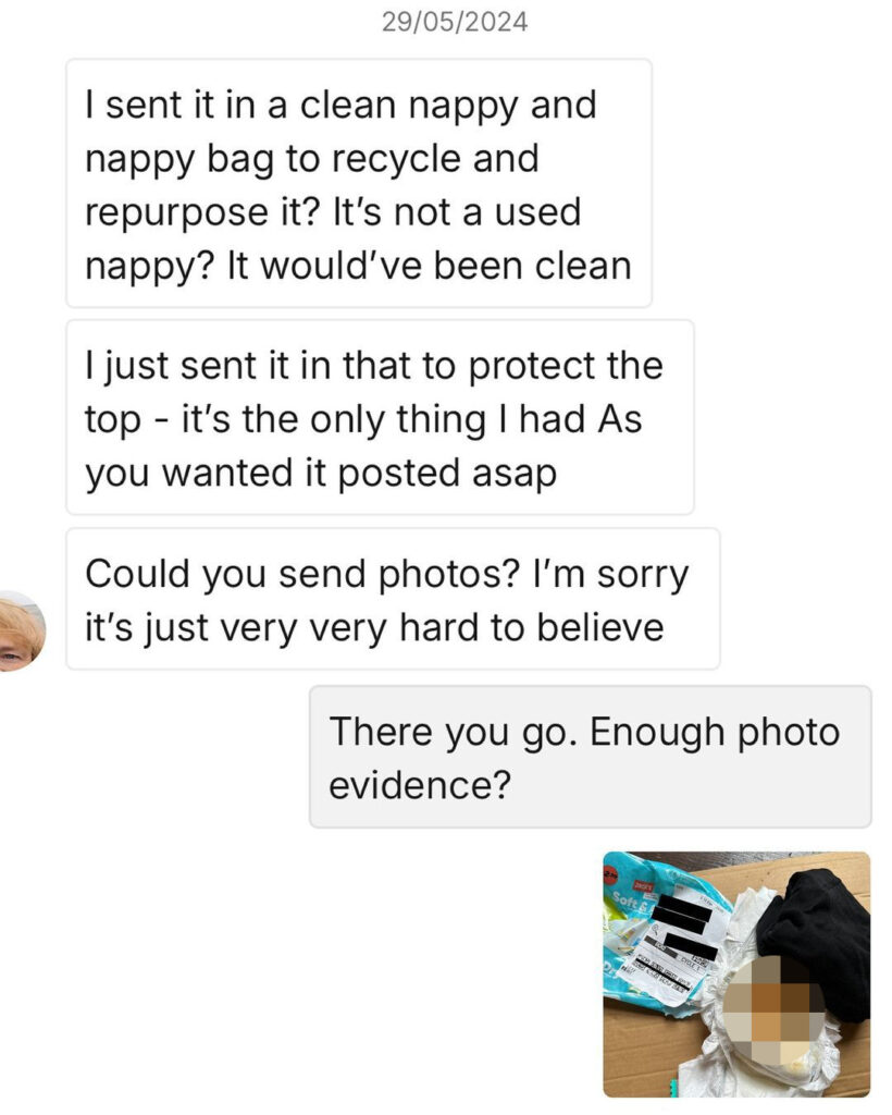 A Vinted customer was horrified to receive a £3 top in a "poo-filled nappy." The shocking incident went viral, sparking outrage and disbelief among social media users.