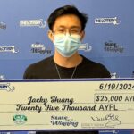 Massachusetts man wins £20,000 a year for life on the lottery using family birthdays. Jacky Huang plans to pay off college fees with his Lucky for Life prize.