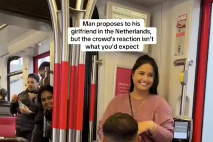 A man's public transport proposal in the Netherlands was met with indifference from fellow commuters and social media users. Despite the cold reactions, his partner said yes.