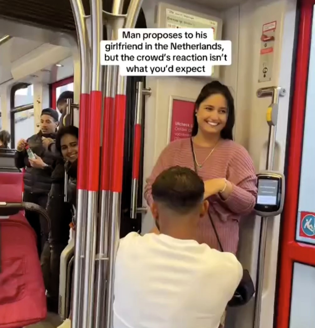 A man's public transport proposal in the Netherlands was met with indifference from fellow commuters and social media users. Despite the cold reactions, his partner said yes.