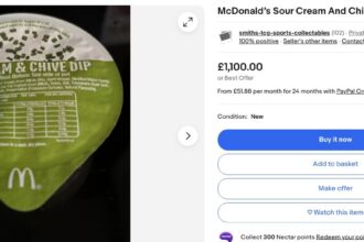 McDonald’s fans in a frenzy as the infamous sour cream and chive dip is axed. Listings on eBay reach up to £1,100. New menu items include garlic mayo dip and Skittles McFlurry.
