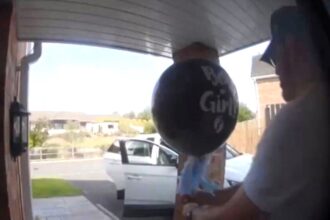 A mum-to-be discovered her baby's gender via a Ring doorbell after a balloon popped, spilling blue confetti, while her husband was carrying it to the car, capturing the hilarious moment on camera.