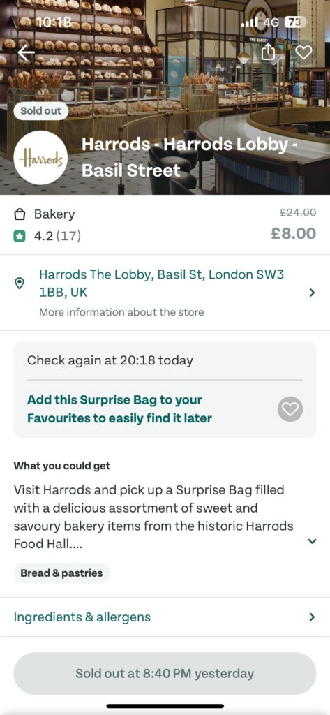 Harrods Joins Too Good To Go: Enjoy Luxury Food for Just £8. The iconic Knightsbridge store offers scones, cakes, and breadsticks at a fraction of the price to minimize food waste.