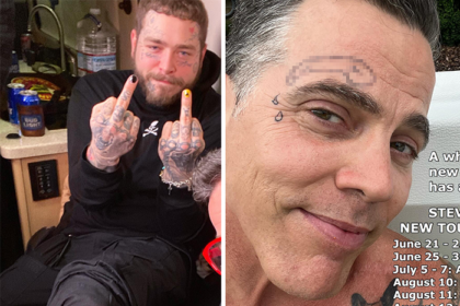 Jackass star Steve-O gets a face tattoo by Post Malone at Bonnaroo Music Festival to mark his 50th birthday. The shocking design has fans buzzing on Instagram!