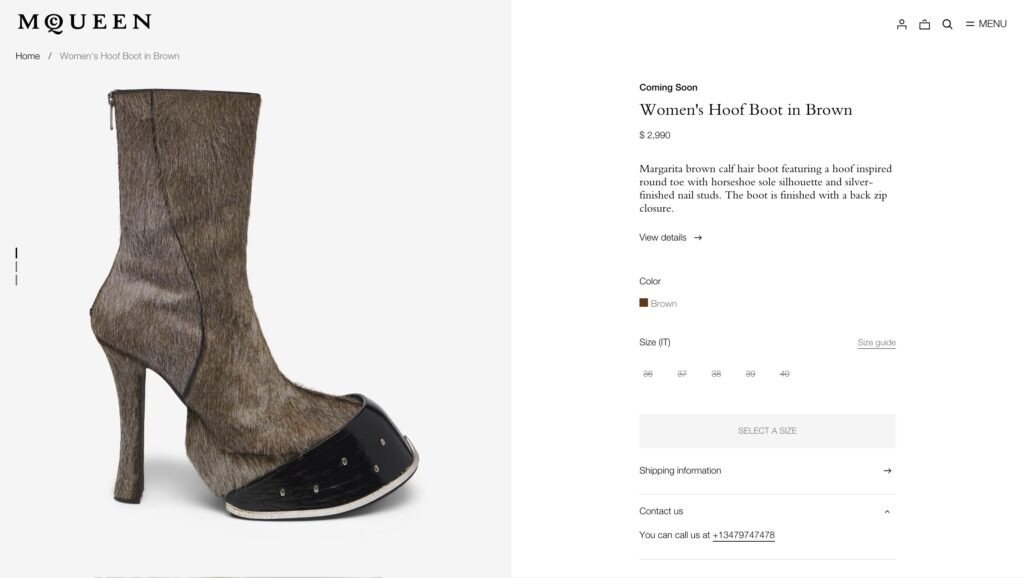 Alexander McQueen's latest design, the £2,190 "Women's Hoof Boot in Brown," features fur and hoof-inspired soles, perfect for horse lovers or fancy dress parties.