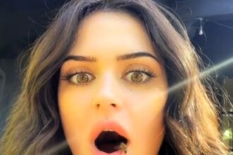 Everest Simmons captures the bizarre moment a bee lands on her lip in a viral video with 7 million views. Despite the shock, she remains calm and finds bees magical and gentle.
