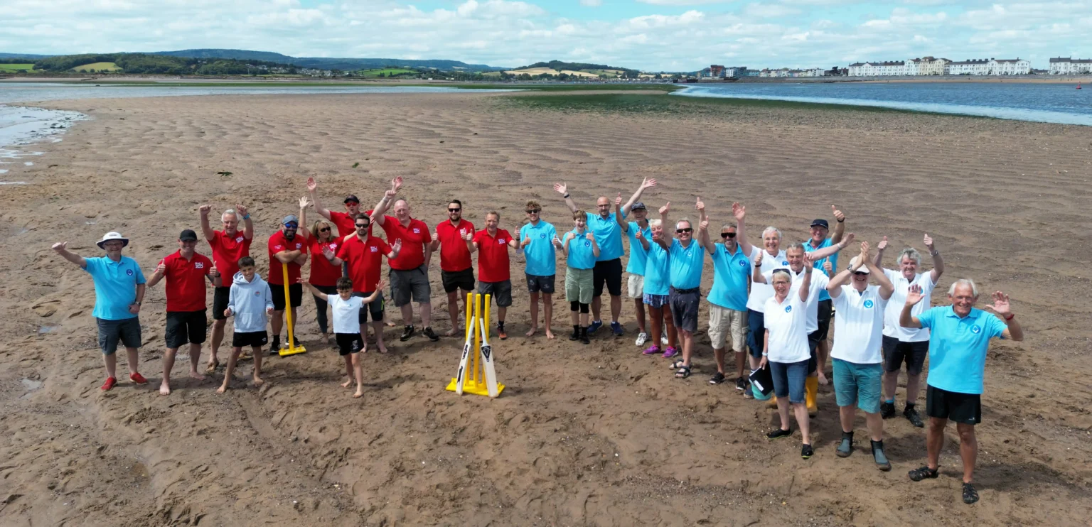 Britain's most unusual cricket match played on the River Exe estuary at low tide saw Exmouth RNLI beat Exmouth Freemasons by three runs. The unique event may become annual.