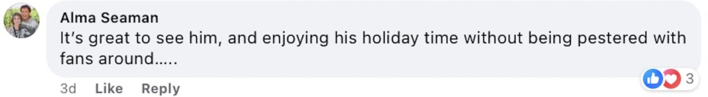 Social media comment on the post of Cliff Richard, 83, enjoys a summer holiday in Jersey, visiting history museums and dining at local restaurants. Fans thrilled by his casual and charming presence.