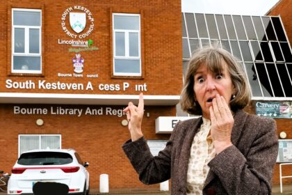 Council blunder leaves 'access point' sign reading 'a cess pint' after letters fall off building in South Kesteven, Lincolnshire. Locals react with humor and calls for repairs.
