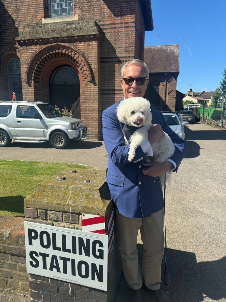 Dogs brought smiles at polling stations as owners like Pete Durrant with Toby and Anna Skipwith with Tilly shared adorable photos on social media, encouraging others to vote.
