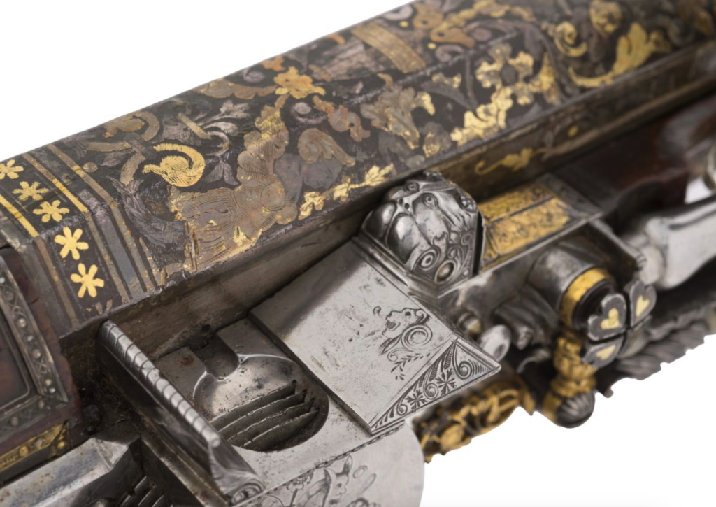 A 400-year-old gold and silver rifle, once owned by King Louis XIII and made by renowned gunmaker Francois Poumerol, is up for auction at £330,000 ($425,000).