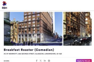 AC Hotel Glasgow is hiring a Breakfast Jester for the Edinburgh Fringe Festival, offering free accommodation and travel. Entertain guests with morning comedy twice a week.