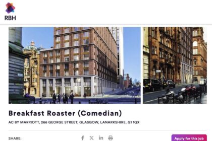 AC Hotel Glasgow is hiring a Breakfast Jester for the Edinburgh Fringe Festival, offering free accommodation and travel. Entertain guests with morning comedy twice a week.